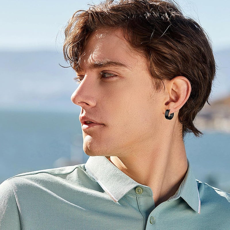 ONESING 15 Pairs Black Earrings for Men, Stainless Steel Mens Earrings set with Studs Hoop Earring Cross Dangle Earrings Hypoallergenic Ear Piercing Jewelry for Men Women - Image 5